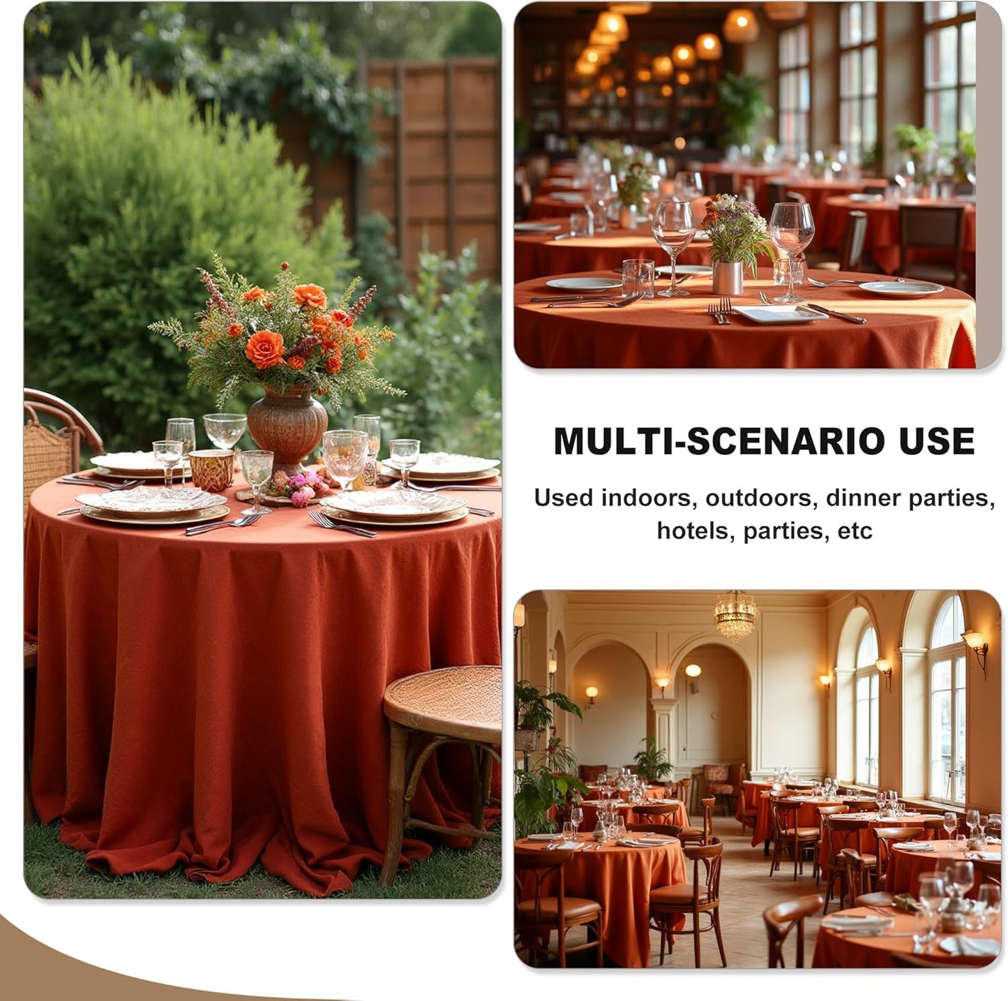 Fitable 6 Pack Rust Round Tablecloths - 108 Inches in Diameter - Stain Resistant and Washable Fall Table Clothes, Polyester Fabric Table Covers for Wedding, Party, Banquet, Formal Events
