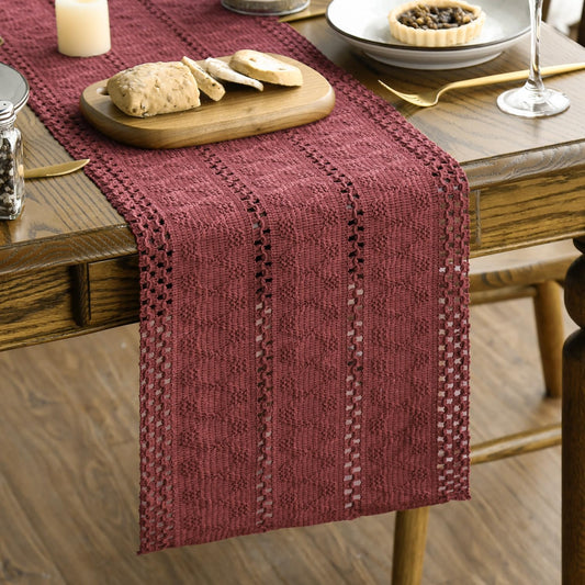 Artoid Mode Red Farmhouse Woven Rustic Hollow Table Runner, Seasonal Holiday Kitchen Dining Table Decoration for Home Party Decor 12x36 Inch