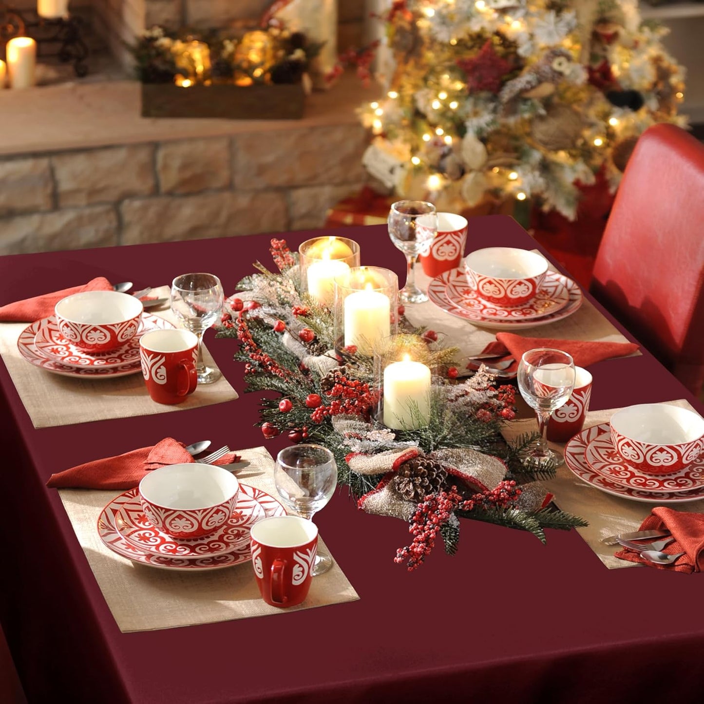 sancua 2 Pack Burgundy Tablecloth 54 x 54 Inch, Stain and Wrinkle Resistant Square Table Cloth - Washable Polyester Table Cover for Dining Tables, Buffet Parties and Camping