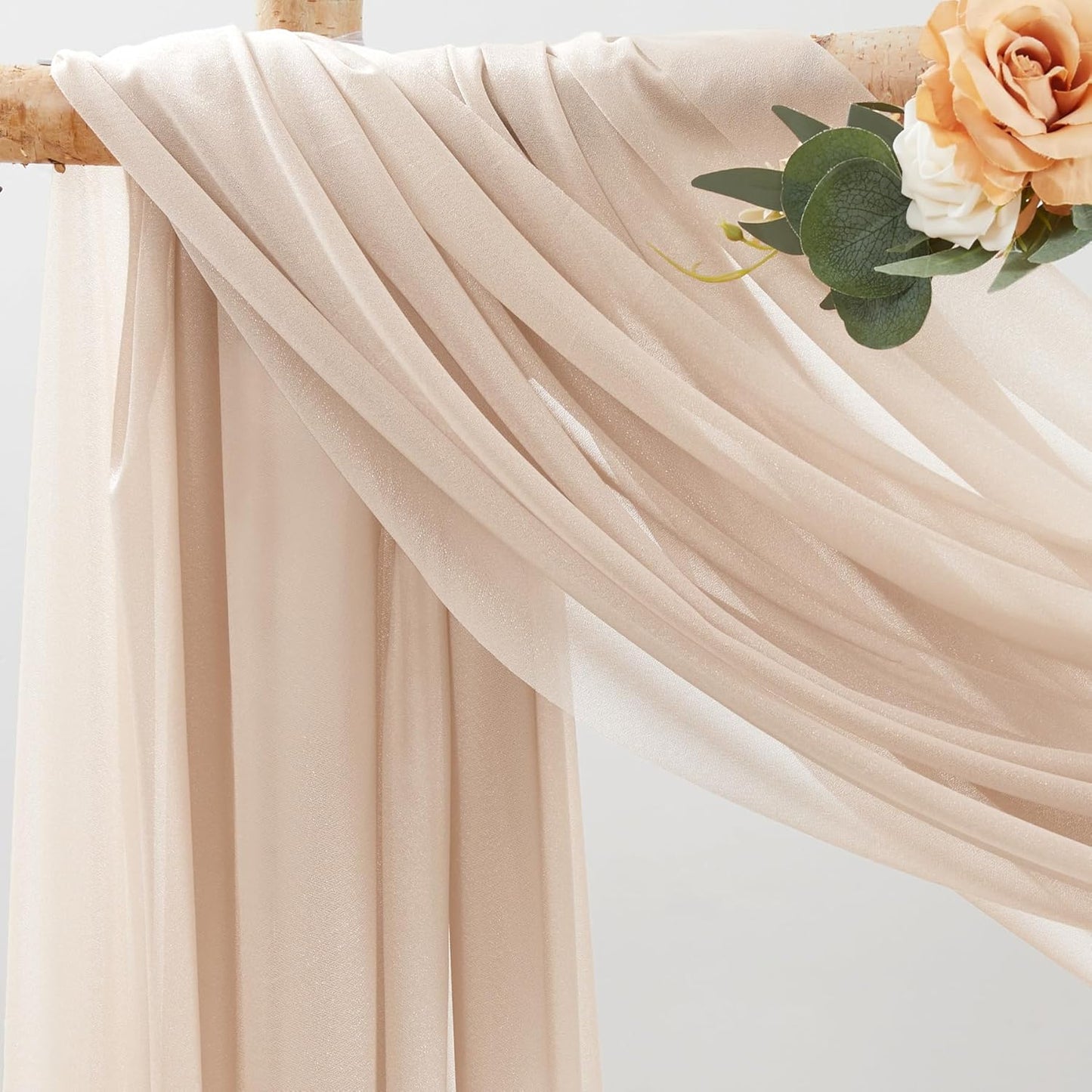 30" x 20Ft Wedding Arch Draping Fabric, 1 Panel Dark Champagne Sheer Curtain Drapes Extra Wide & Long Backdrop Curtains for Wedding Arch Ceremony Birthday Party Decorations