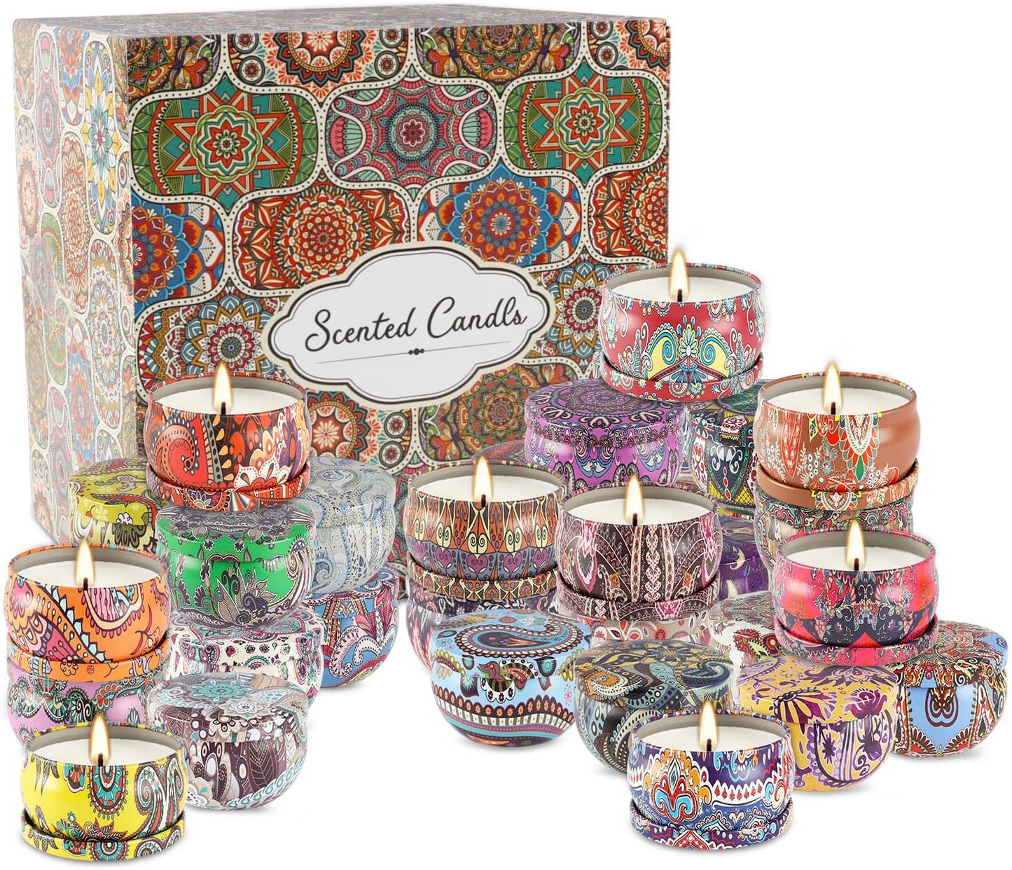 Scented Candles Gifts Set 36 Pack Soy Wax Travel Tin Jar Candles for Home 2.5 OZ Scented Candles for Mom for Christmas, Birthday, Thanksgiving, Mother's Day