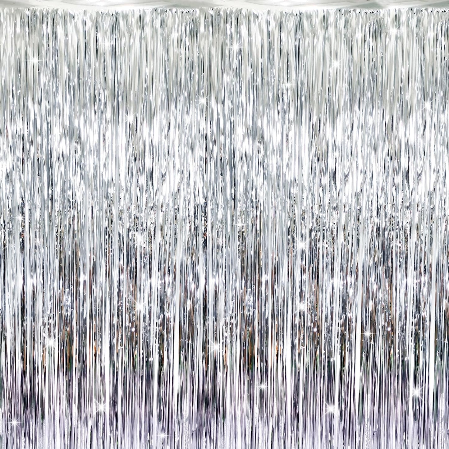 GOER 3.2 ft x 9.8 ft Metallic Tinsel Foil Fringe Curtains Party Photo Backdrop Party Streamers for Birthday,Graduation,New Year Eve Decorations Wedding Decor (Silver,1 Pack)