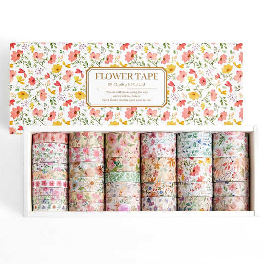 32 Rolls Washi Tape Set, Colored Floral Decorative Masking Tape, Artists Tapes for Journaling, Junk Journal, DIY Craft Projects, Scrapbooking Supplies Decor