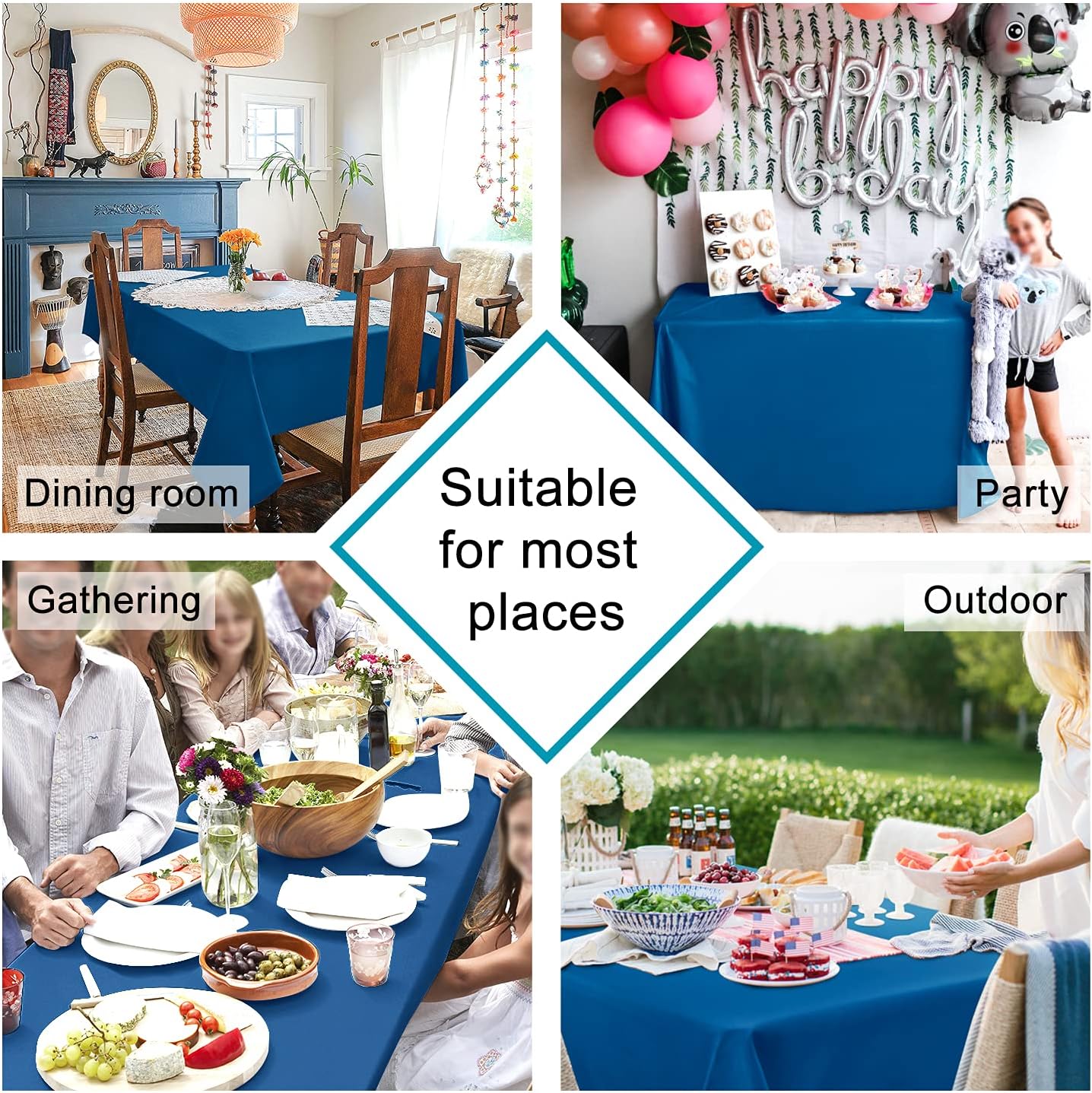 Hiasan Table Cloth Rectangle - Waterproof and Washable Fabric Tablecloth for Dining Room Kitchen and Outdoor Use, Royal Blue, 70 x 90 Inch