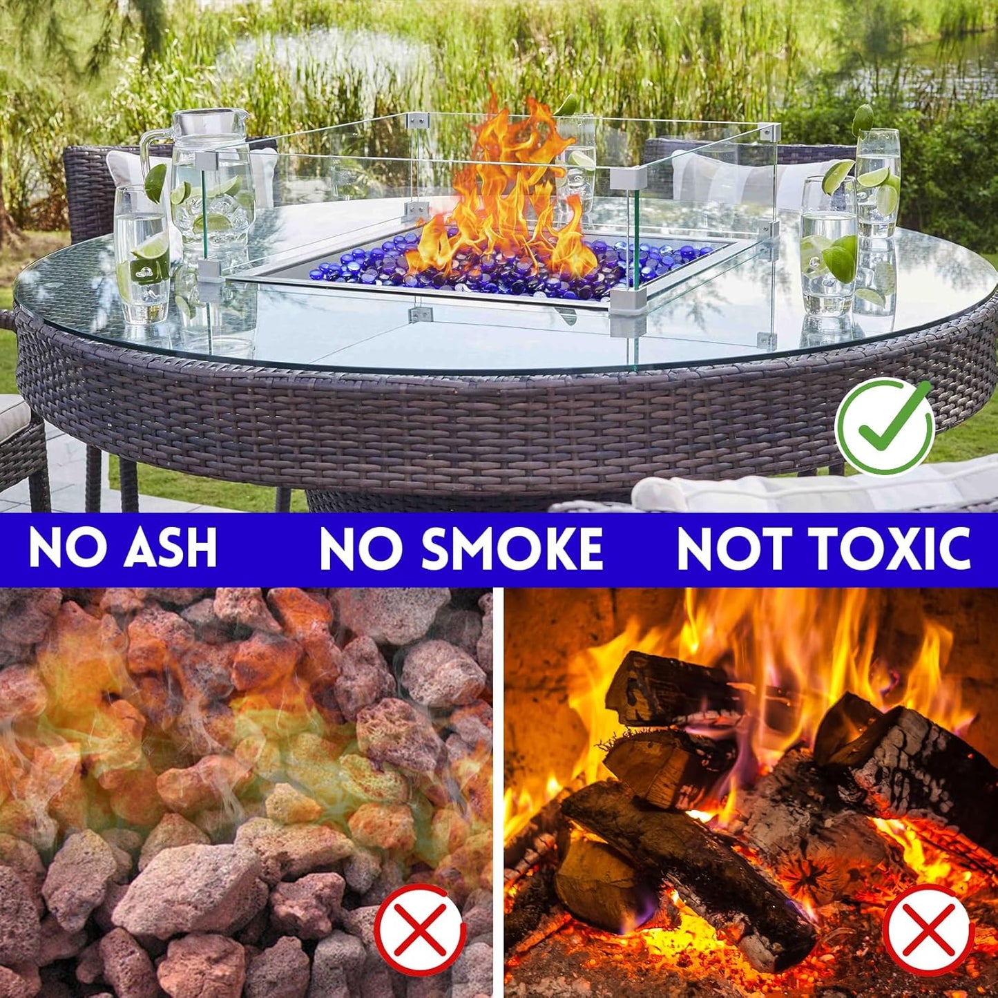Cobalt Blue Fire Glass for Propane Fire Pit, Fireplace and Outdoor Decorative, Firepit Rocks 20 Pounds, High Luster 3/4 Inch Round Glass Beads