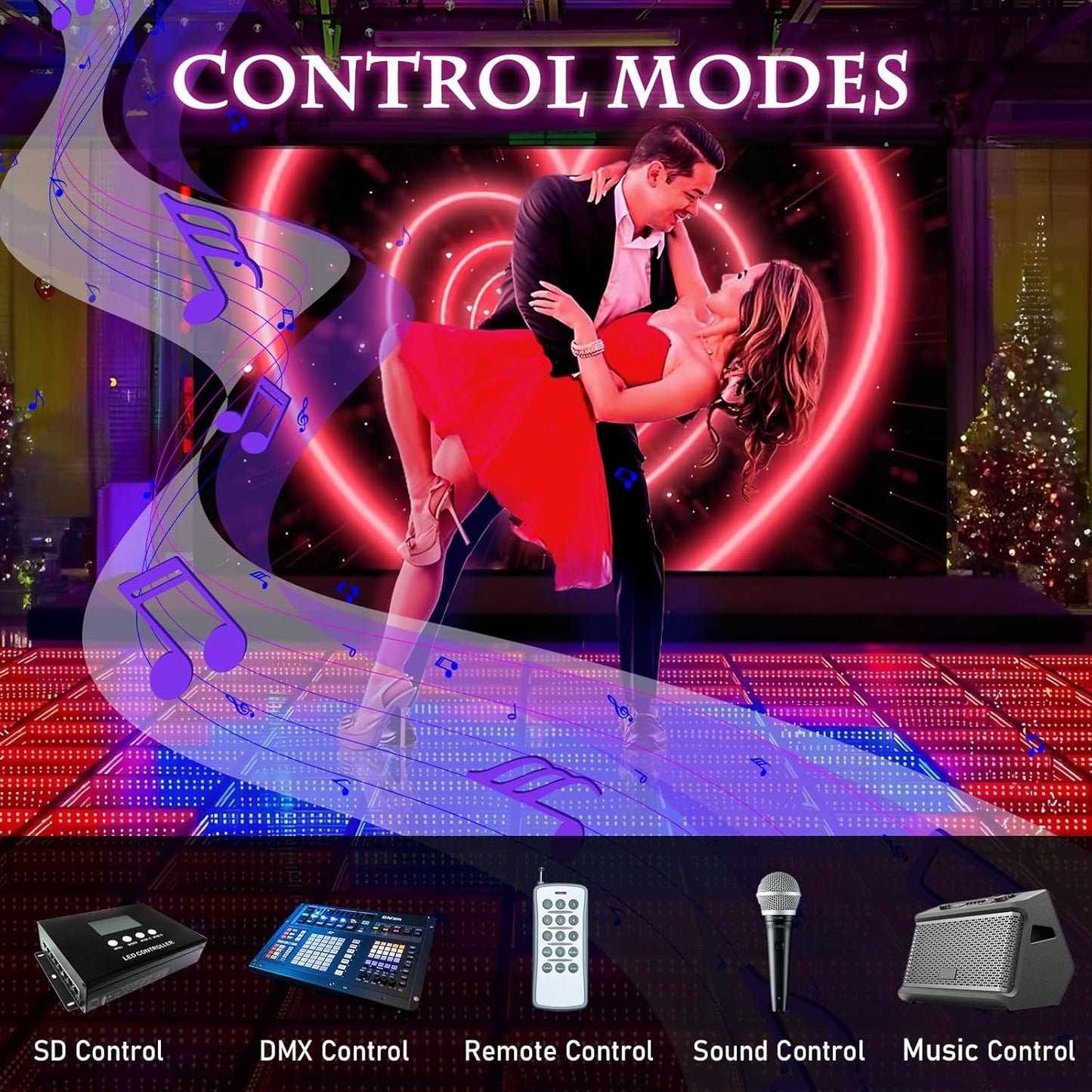 Dance Floor Stage Lights-Tempered Glass with Flight Case - RGB Color Changing Lights for Wedding, Party, Club - Non-Slip (3D -Magnetic, 16 * 16 FT)
