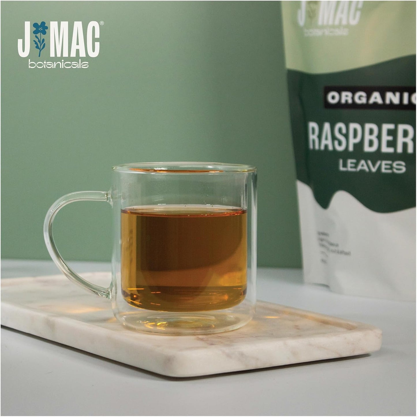J Mac Botanicals, Organic Red Raspberry Leaf, Herbal tea (16 ounce bag 200+ cups) cut & sifted dried leaf, pack of 2
