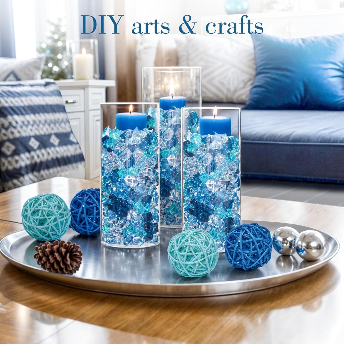 DomeStar 150PCS Fake Ice, Acrylic Blue Gems, Vase Fillers Fish Tank Rocks Aquarium Tank Decor Table Scatter Decoration