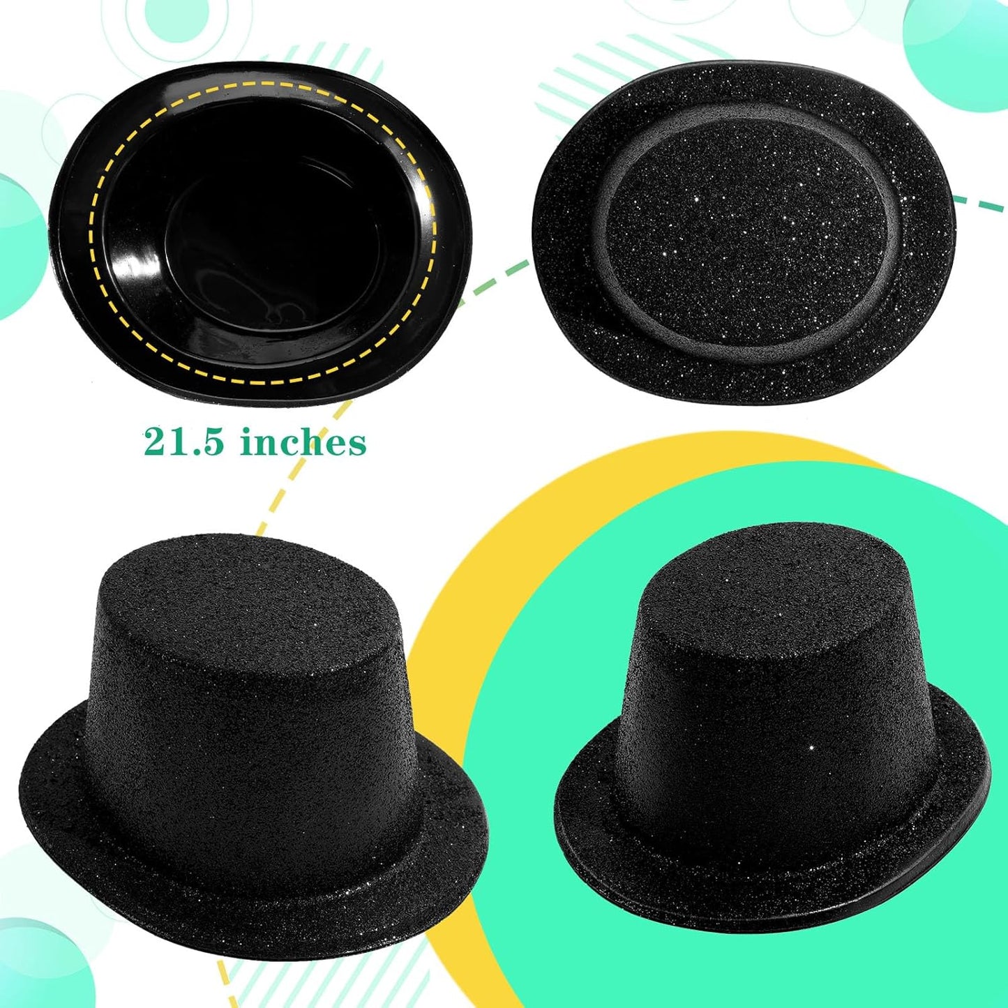 Hillban 24 Pcs Halloween Glitter Top Hat Bowler for Adults 1920s Dress Glitter Hats for Masquerades Party