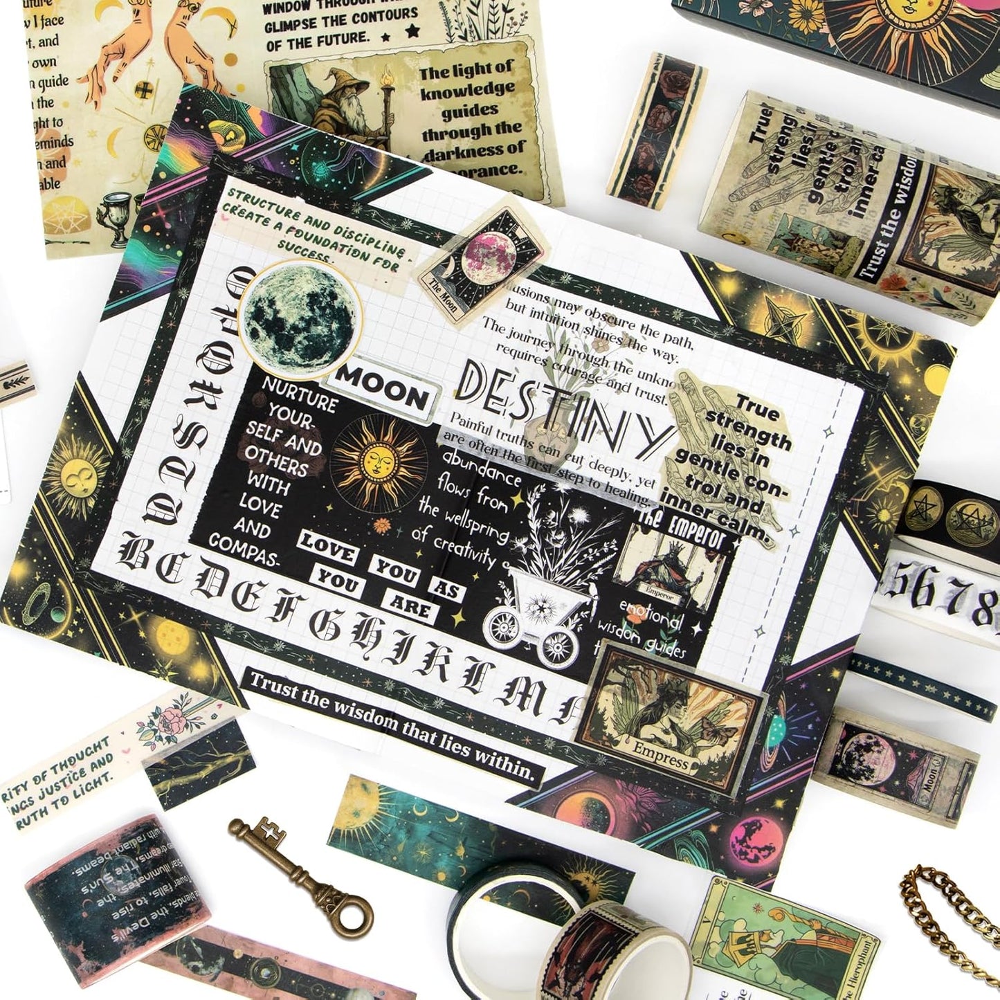 29 Rolls Washi Tape Set - Tarot Theme Decorative Masking Tape Colored Patterns, Vintage Adhesive Artists Tapes for Journaling Supplies, Diy Crafts, Scrapbooking, Junk Journal Supplies, School Supplies