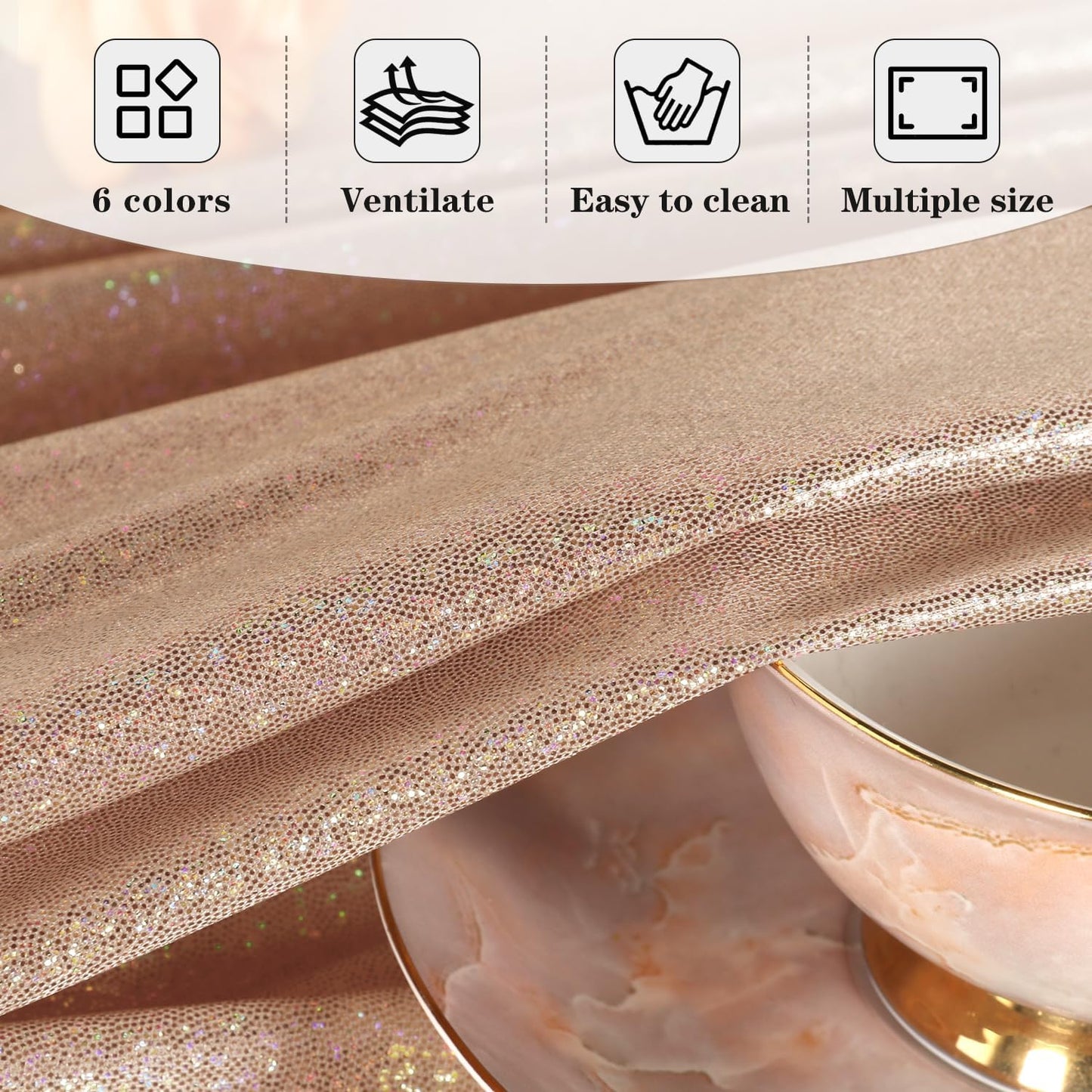 Fitable Rose Gold Sequin Tablecloth for Parties - 2 Pack, 60x102 Inch - Sparkle Glitter Rectangle Tablecloth for 8 Foot Tables, Party Table Overlays for Wedding Baby Shower Photography