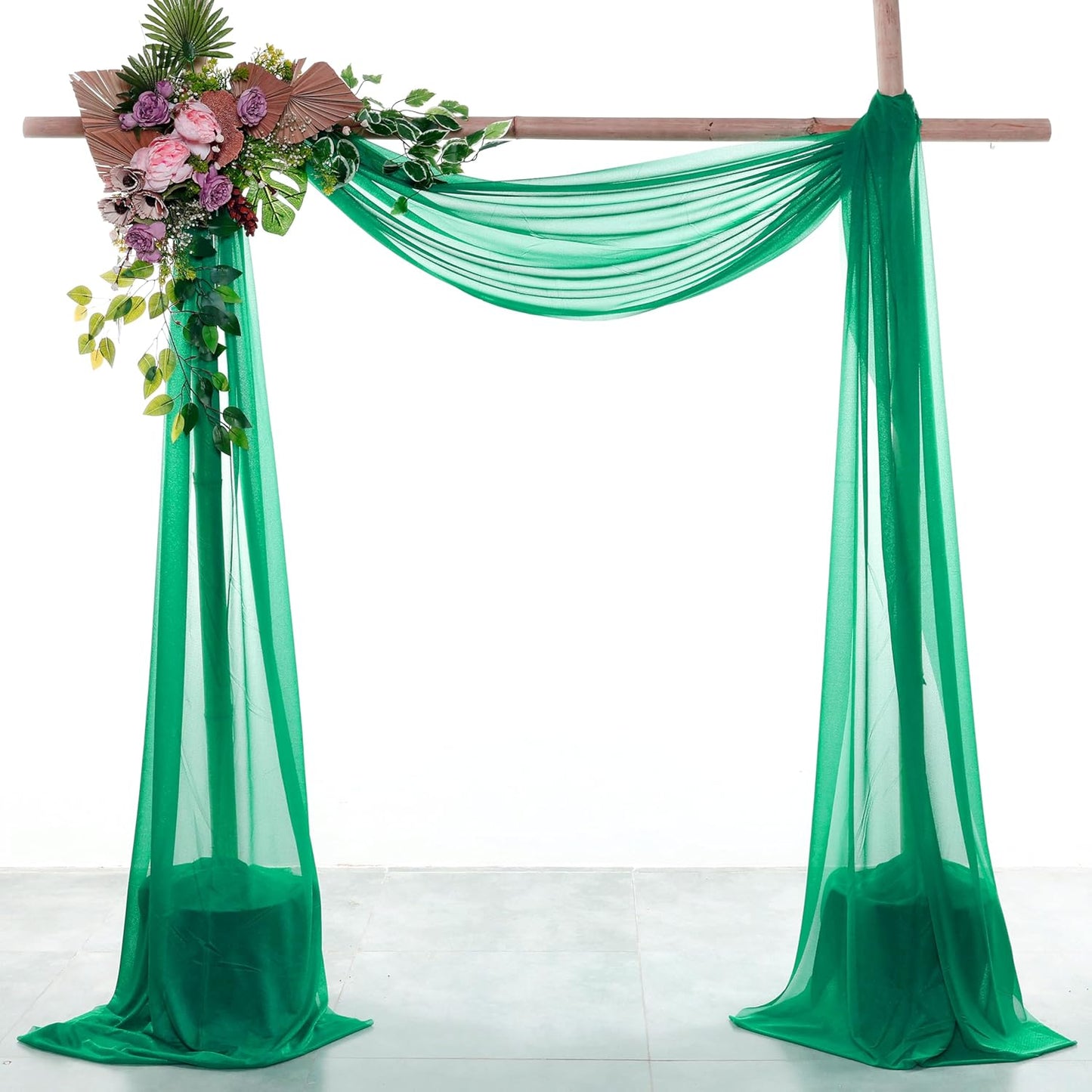 VDS Pack of 4 Panel (30 Inch X 20 Feet) Wedding Arch Draping Fabric Sheer Chiffon Fabric Drapery for Wedding Ceremony Reception Swag Backdrop Canopy Chuppah ARBO Altars Decoration (Emerald)