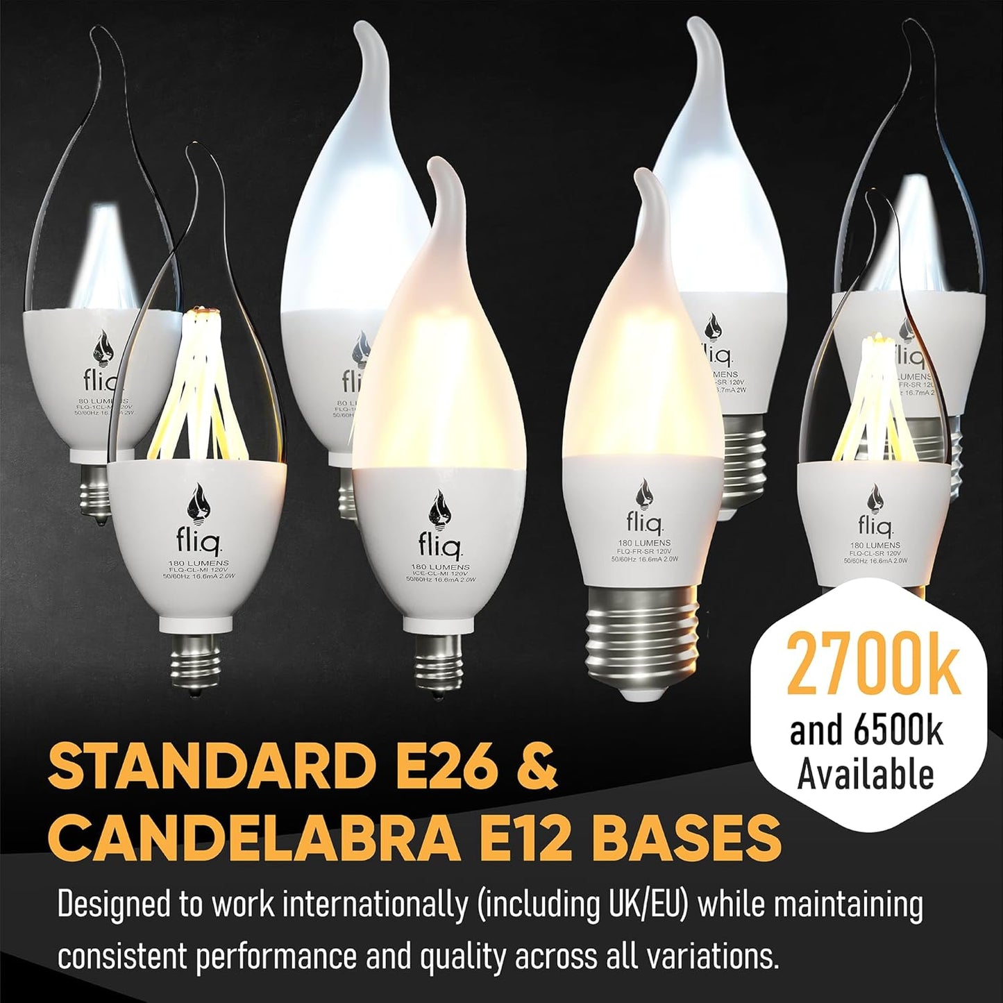 Fliq | LED Flame Light Bulb | 2 Pack | 2W | 4 Modes | Flickering Flame Bulb | 2023 Release | (Mini Clear E12)
