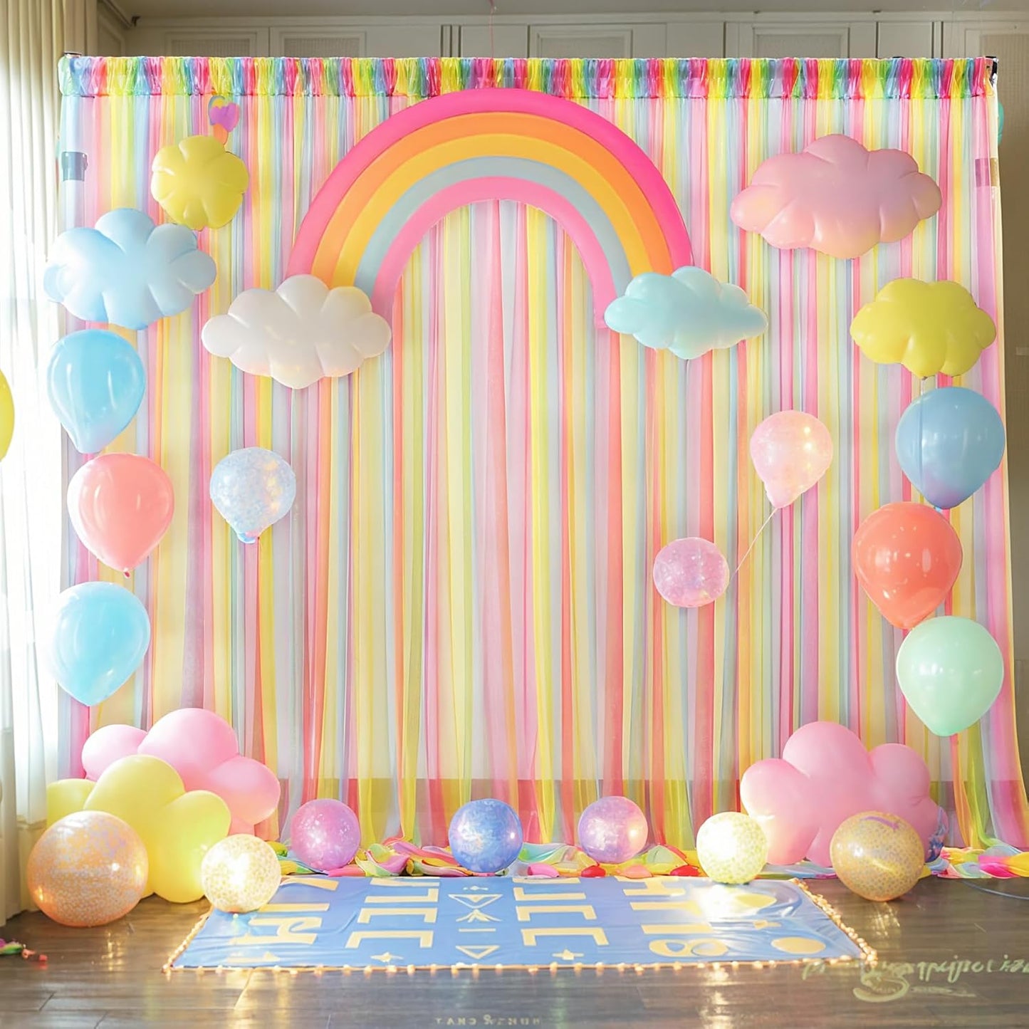 Rainbow Tulle Backdrop Curtain for Birthday Party Decorations 10ft x 10ft Sheer Backdrop Curtains for Unicorn Birthday Baby Shower Girls Photo Shoot Decorations 2 Panels 5ft x 10ft