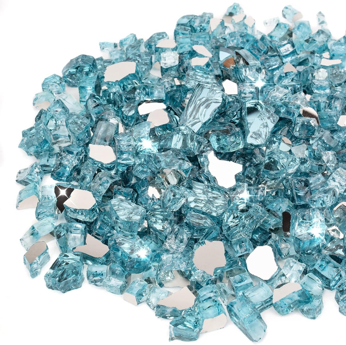 Stanbroil 10-Pound Fire Glass - 1/2 inch Reflective Tempered Fire Glass for Fireplace Fire Pit, Aqua Blue Reflective