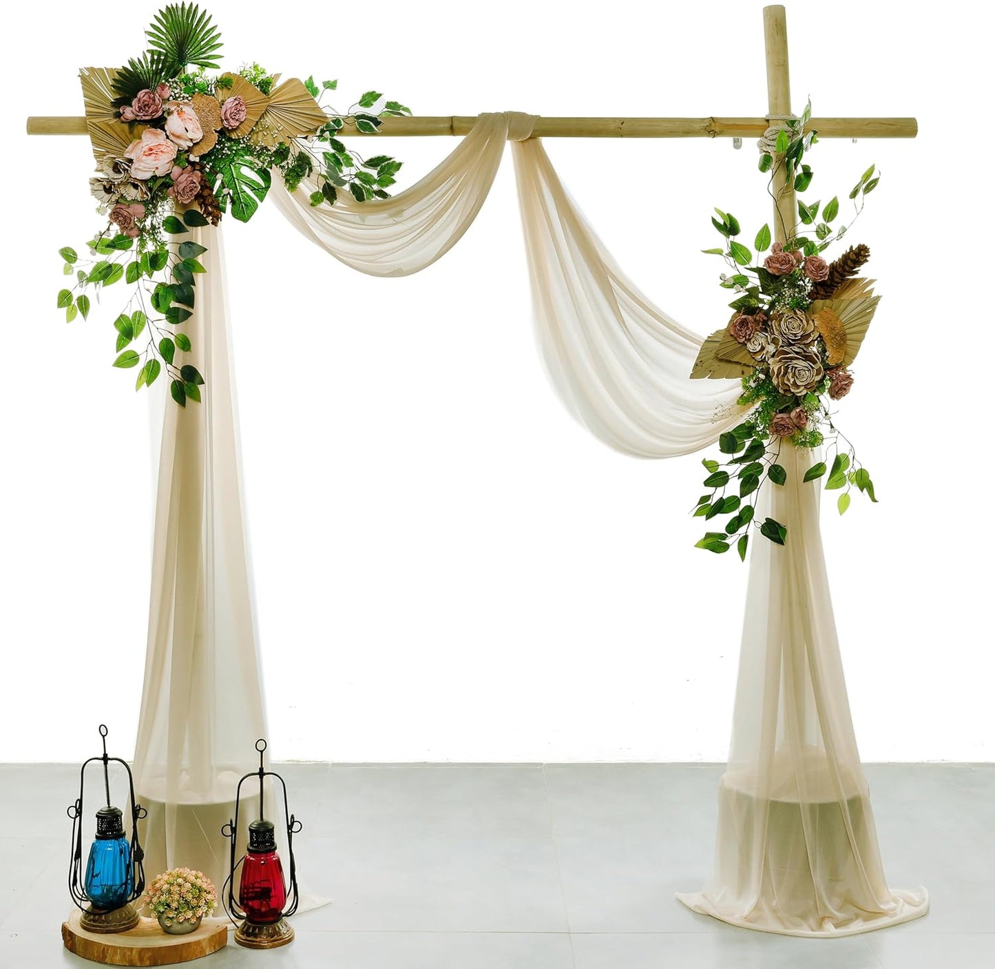 VDS Pack of 4 Panel (30 Inch X 20 Feet) Wedding Arch Draping Fabric Sheer Chiffon Fabric Drapery for Wedding Ceremony Reception Swag Backdrop Canopy Chuppah ARBO Altars Decoration (Champagne)