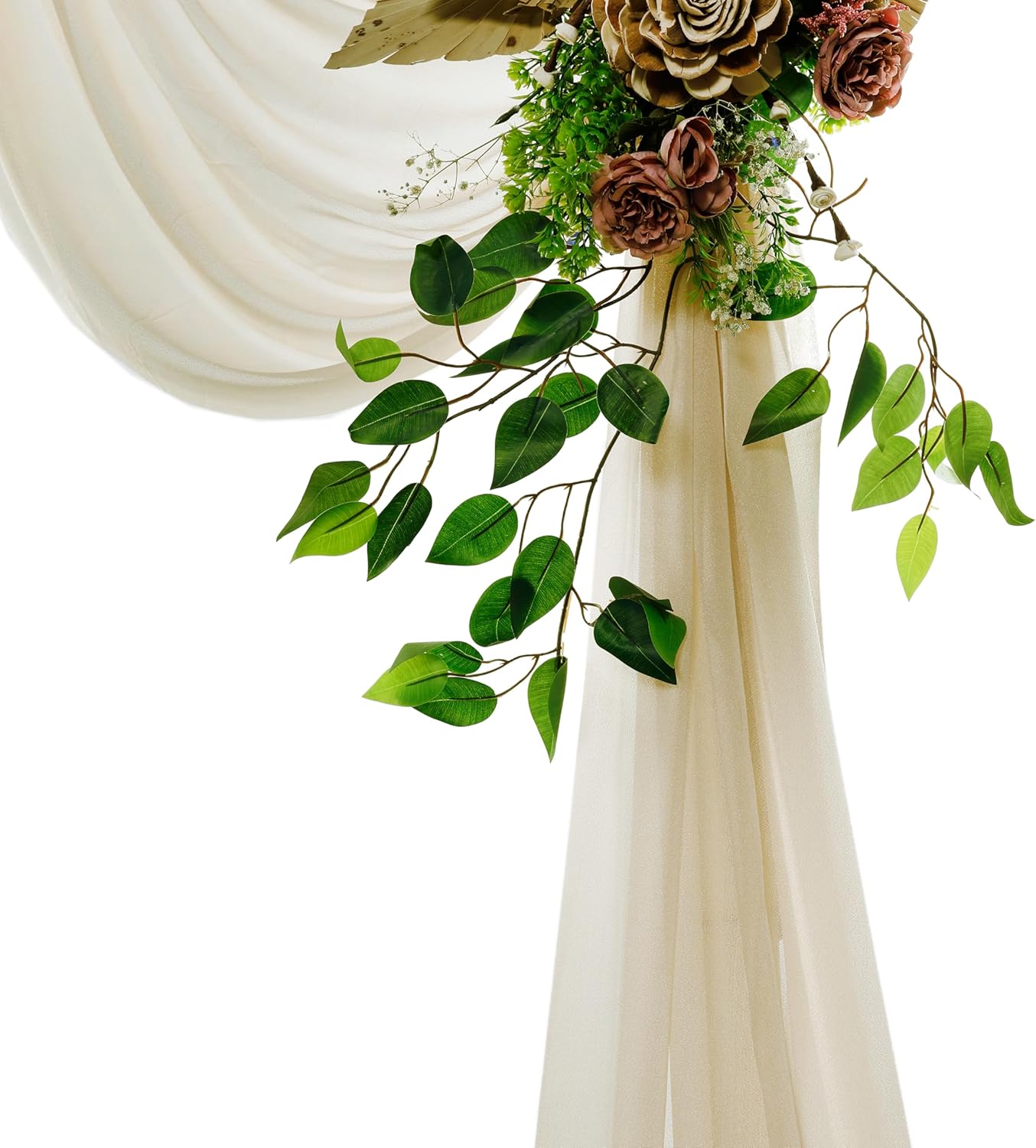 VDS Pack of 2 Panel (30 Inch X 100 Feet) Wedding Arch Draping Fabric Sheer Chiffon Fabric Drapery for Wedding Ceremony Reception Swag Backdrop Canopy Chuppah ARBO Altars Decoration (Champagne)