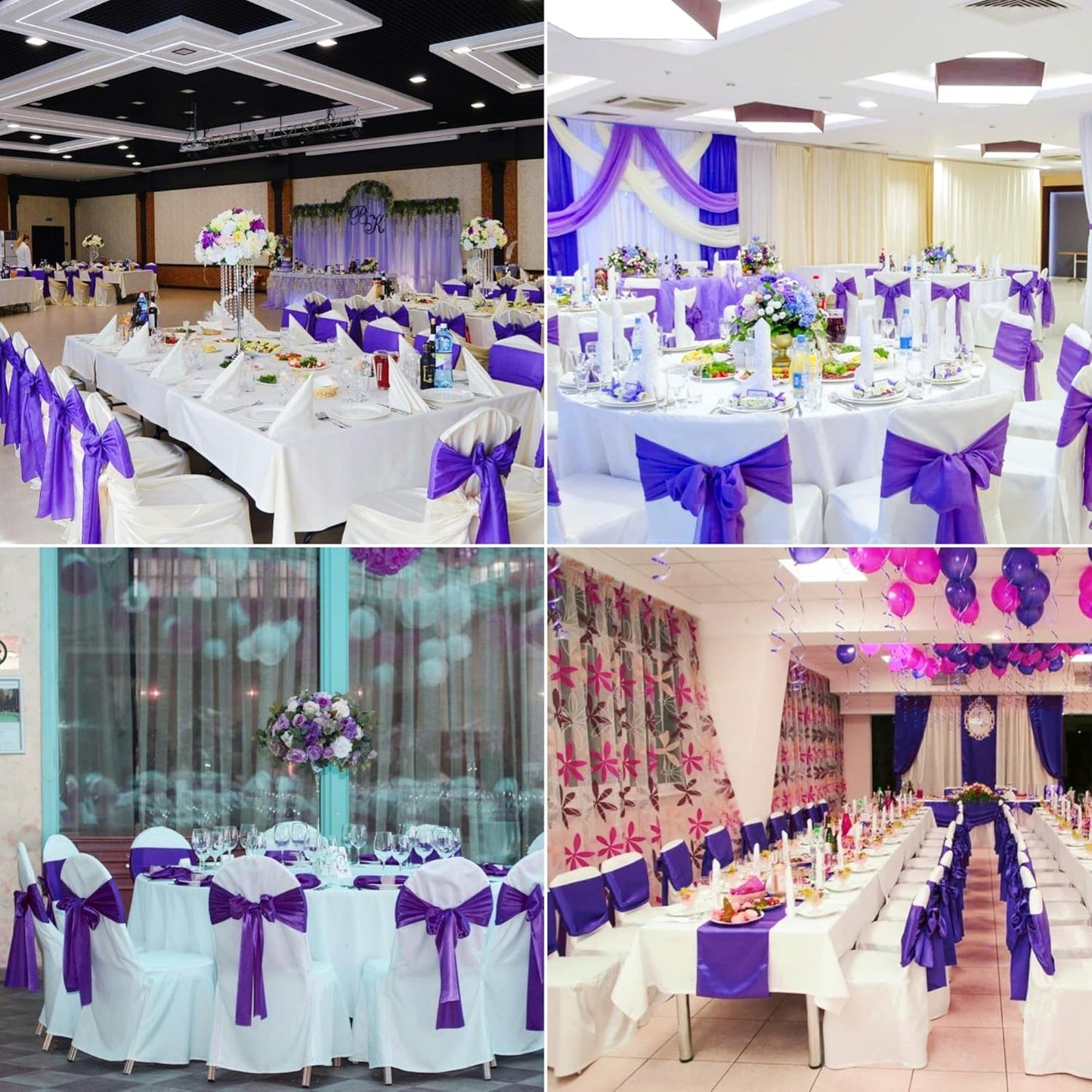 50 PCS Satin Chair Sashes Bows Decorative Universal Chair Cover Band Chair Ribbon Ties Back Sash for Wedding Party Ceremony Reception Hotel Events Birthday Banquet Restaurant Decor(7x108inch,Purple)
