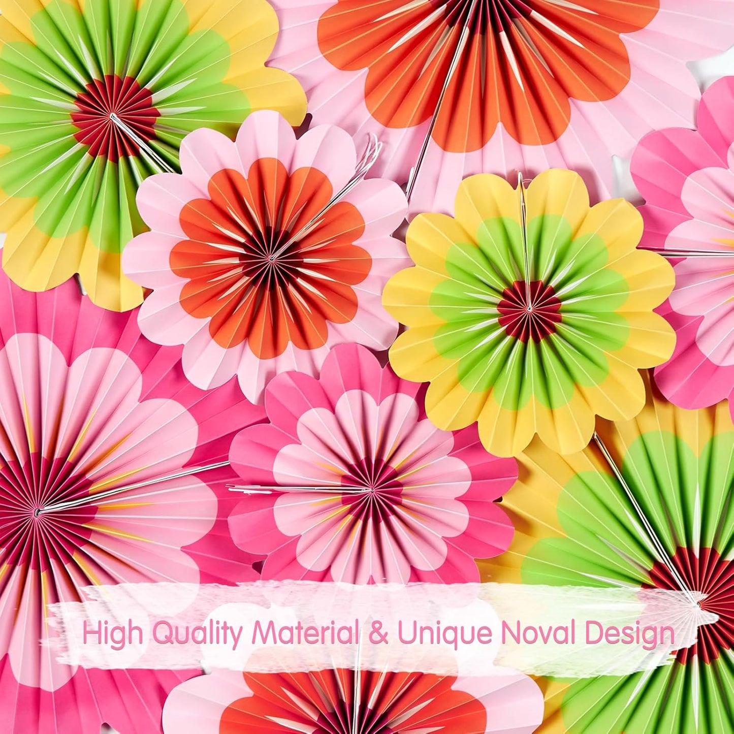 SUNBEAUTY 9 PCS Paper Flowers Decorations Hanging Carnival Paper Fans Decorations Flower Paper Fans Paper Floral Backdrop Spring Decorations