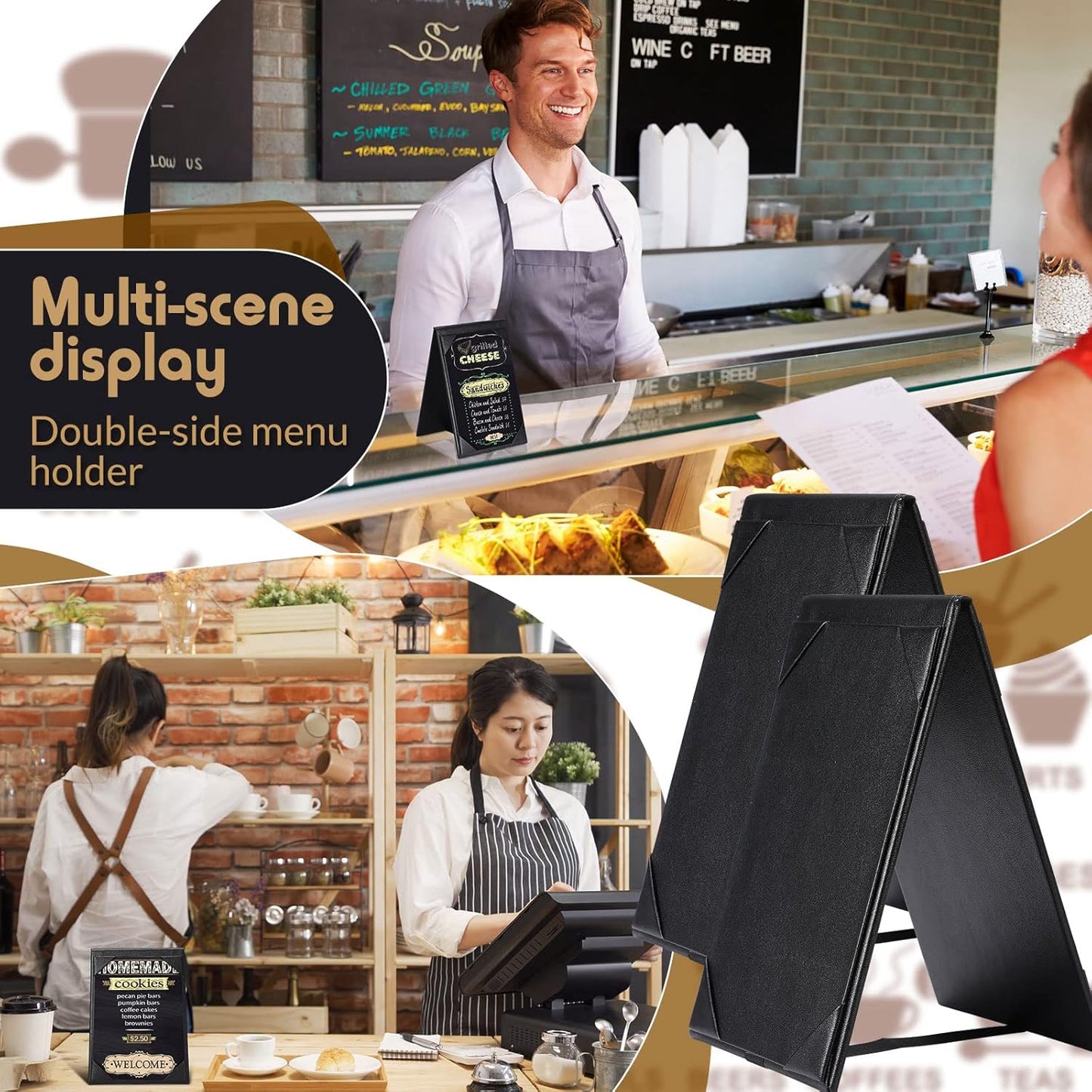 Gerrii Leatherette Table Tents Black PU Leather Menu Covers Bulk Double Sided Frame Sign Holders 2 Side Drink Dessert Menu Folders for Restaurant Coffee Cafe Bar Wedding Supplies(12 Pack,4 x 6 Inch)