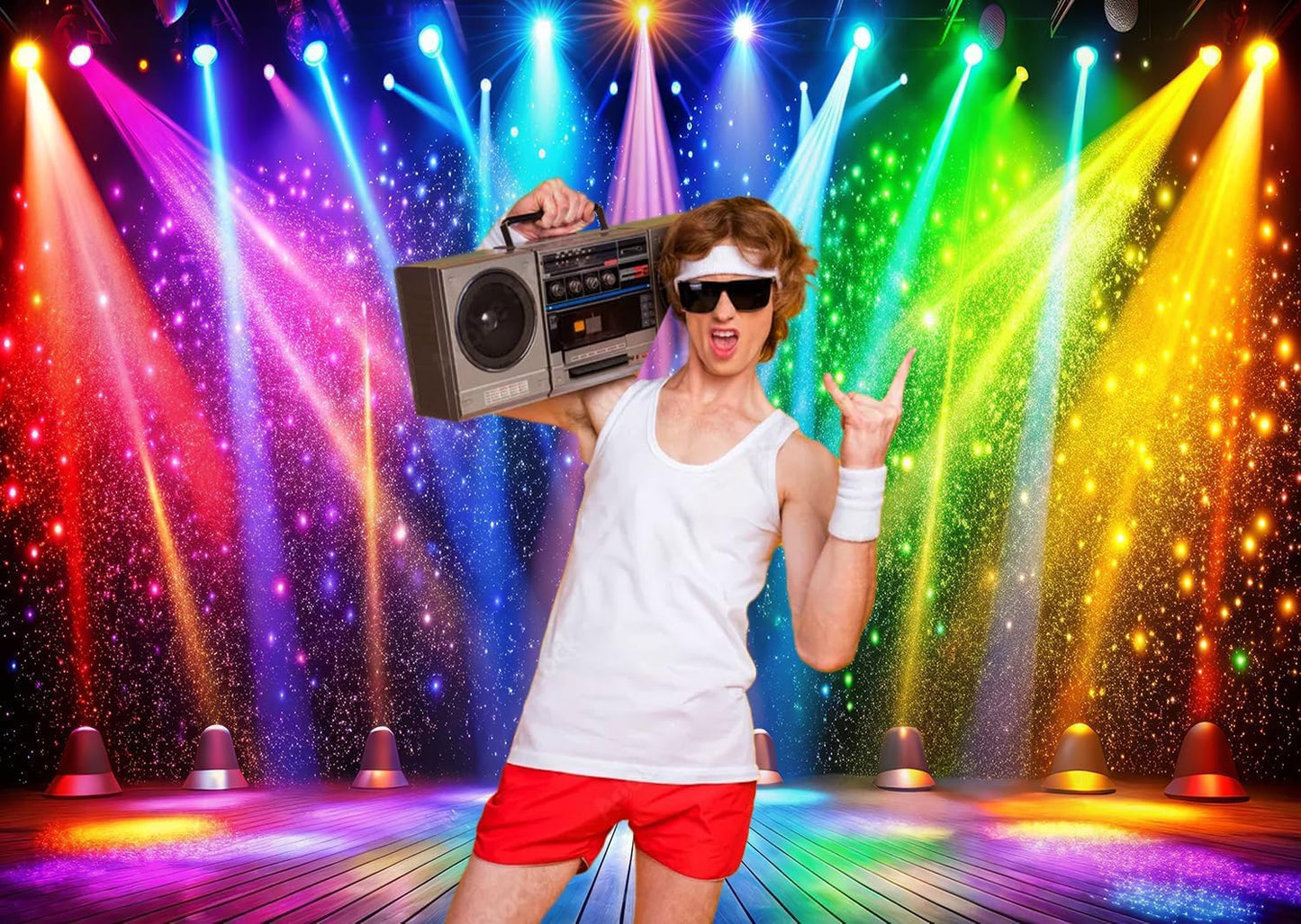 LTLYH 7x5ft Fabric Disco Rainbow Stage 70s 80s 90s Backdrop Vintage Lights Photography Background Rock Music Club Neon Glow Party Decorations Photo Banner 312