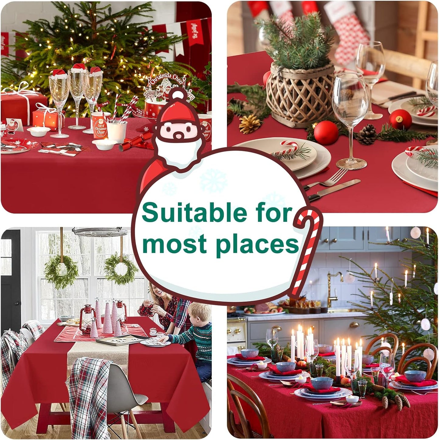 Hiasan Red Rectangle Tablecloth - Waterproof and Spillproof Washable Fabric Christmas Table Cloth for Dining Room Kitchen and Outdoor Use, 60 x 84 Inch