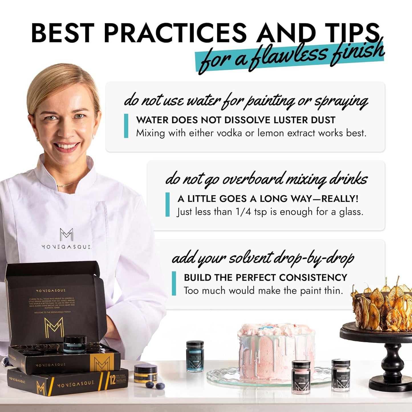 MONÉGASQUE Teal Blue Edible Glitter for Drinks 15g – Halloween Edible Glitter for Cakes & Cocktails – Cocktail, Cake, & Cupcake Luster Dust Spray – Teal Food Coloring & Drink Decorations Sprinkles