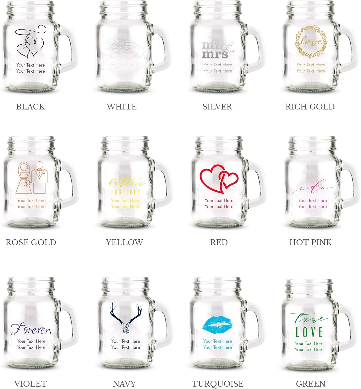 WEDDINGSTAR Personalized 4oz Mini Mason Jar Shot Glass Customizable Full Color Print - 144 pack
