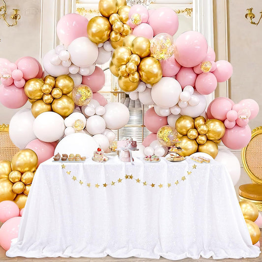 QueenDream White Wedding Tablecloth 90x90 Inch Sequin Fabric Table Cloths Rectangle Sparkle Anniversary Banquet Halls Christmas Decorations