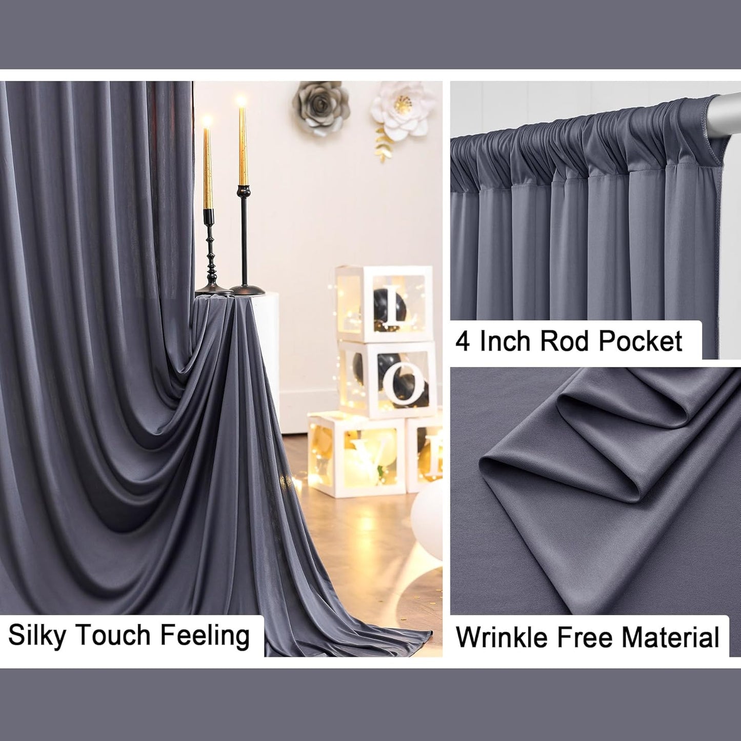 30 ft x 10 ft Wrinkle Free Charcoal Backdrop Curtain for Parties, Dark Grey Polyester Photo Backdrop Drapes for Baby Shower Wedding Engagement Birthday Party Backdrop Stand,5ft x 10ft 6 Panels