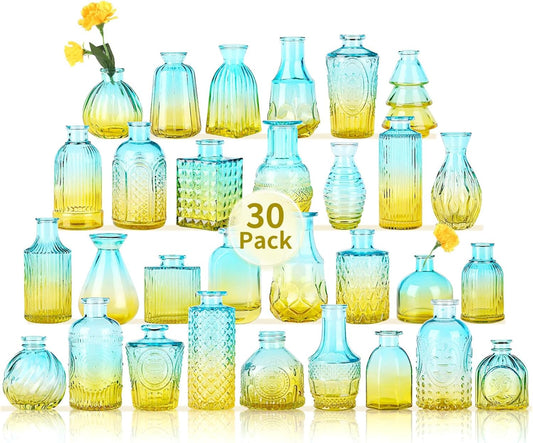 Glass Bud Vases in Bulk Set of 30 Pcs,Small Glass Vases for Flowers as Wedding Centerpieces for Tables,Clear Flower Vases Suitble for Wedding Decorations,Home Decor (Yellow Green, 30 pcs)