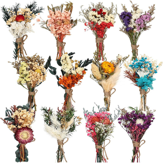 Layhit 12 Pack Boho Dried Flower Bouquet Mini Wedding Handmade Dry Flowers Decor for Vase Crafts DIY Photo Boutonniere for Men Floral Plant for Bridesmaid Gift Birthday Decor