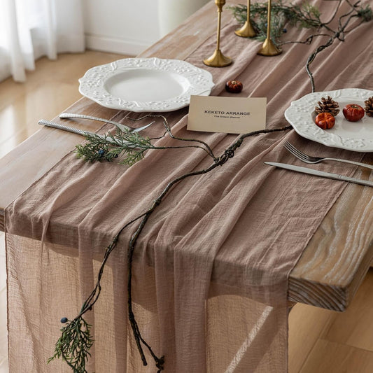 Cheesecloth Table Runner Nude Gauze Rustic Boho Coffee Cheese Cloth 120 Inch 10 FT for Wedding Baby Shower Bridal Shower Birthday Party Long Sheer Farmhouse Home Decorations