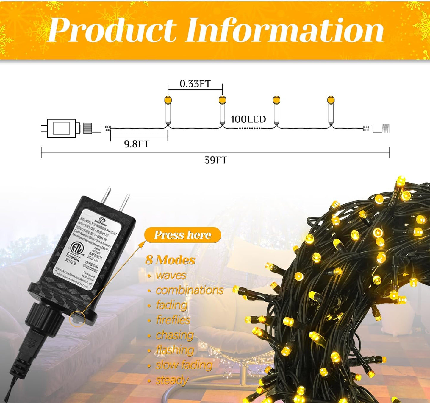 200 LED Christmas String Lights, 72FT Indoor Lights Plug-in with 8 Modes & Timer & Memory Function, Waterproof Christmas Lights Outdoor for Holiday Party Christmas Tree Decor