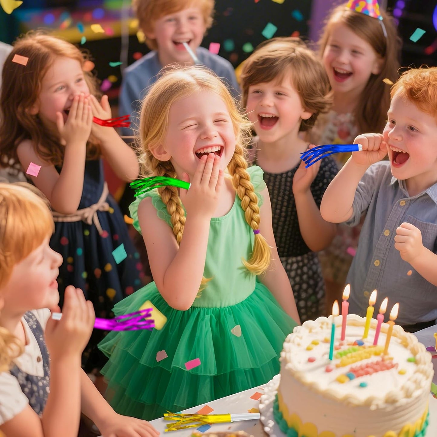 24 PC Gold Party Favors Party Blowers for Adults Party Horns Birthday Blowers Noisemakers Blowouts Whistles Metallic Fringed Party Blower for Birthday Sporting Events Graduation