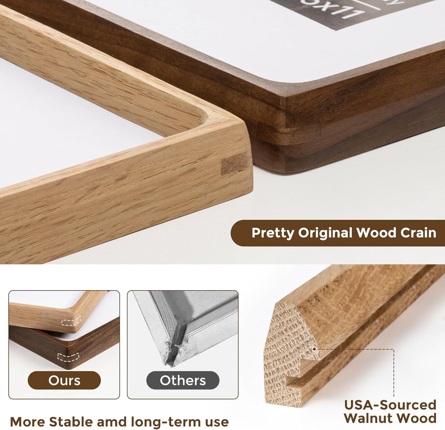 12x18 Frame USA-Sourced Natural Oak Wood Solid Wood Photo Frame Handcrafted Rounded Corner with Mat to 8x12 Picture Display with Real Glass Family Picture, Wedding Photo, Certificate