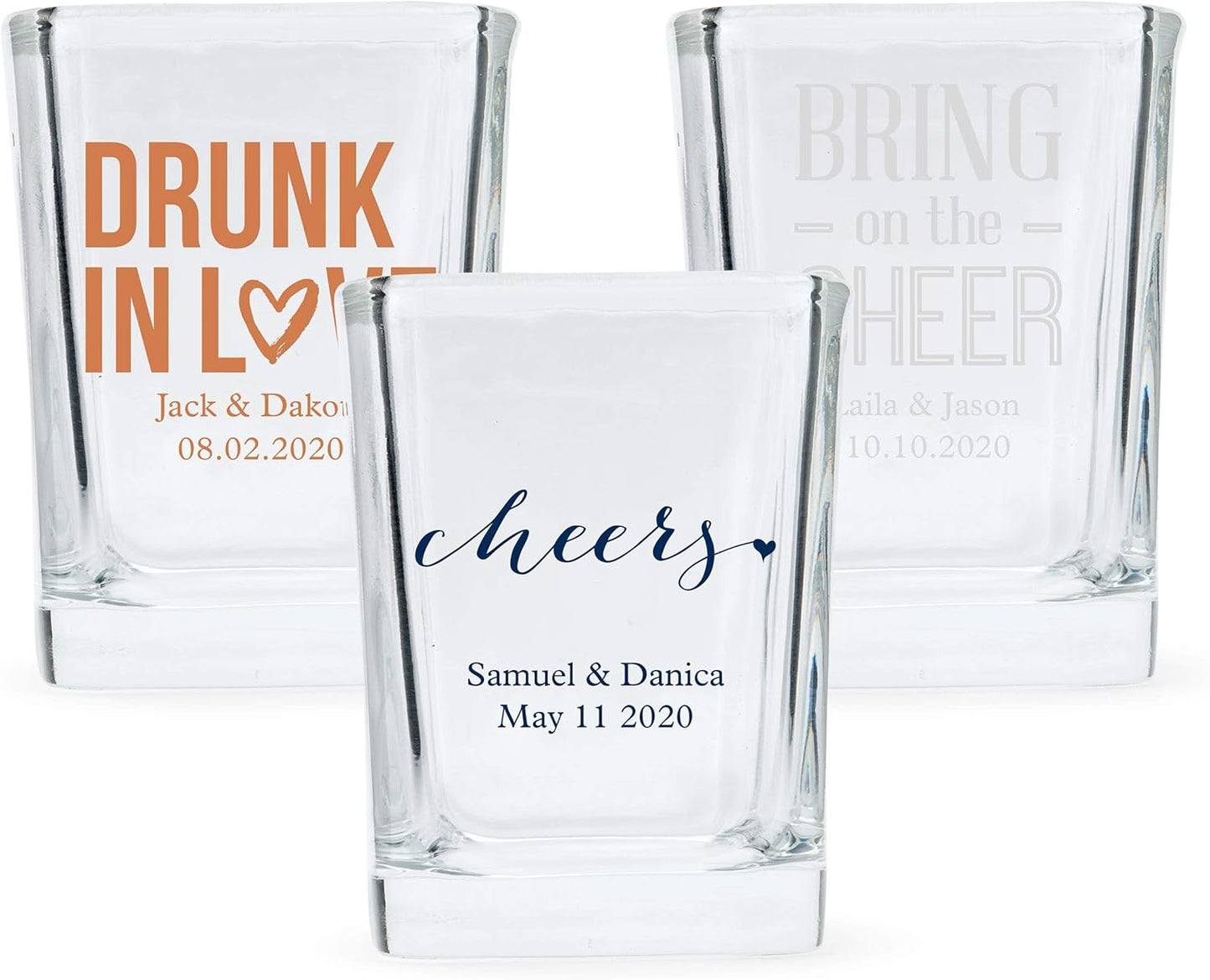 WEDDINGSTAR Personalized 2oz Square Shot Glass Customizable Full Color Print - 60 pack
