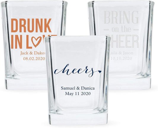 WEDDINGSTAR Personalized 2oz Square Shot Glass Customizable Full Color Print - 60 pack