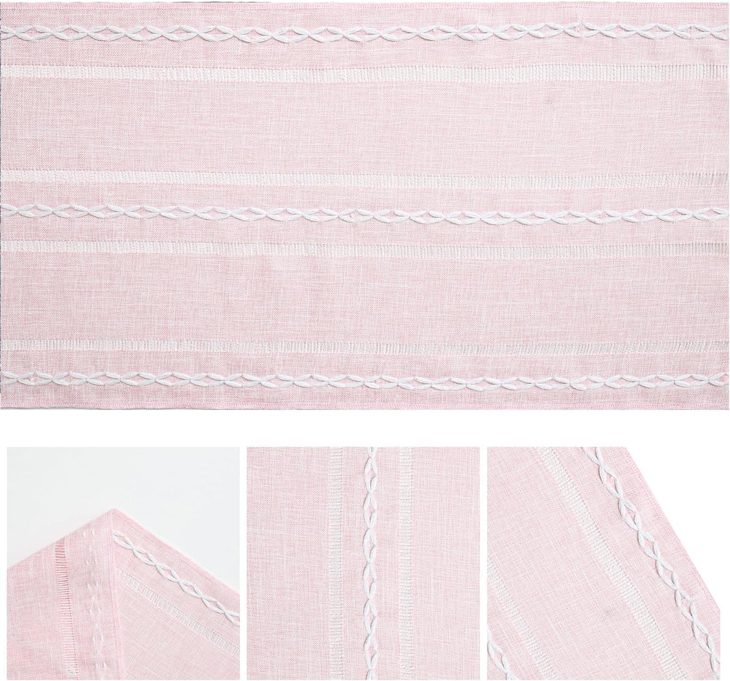 Artoid Mode Pink Rustic Cotton Linen Table Runner, Seasonal Embroidered Hollow Kitchen Dining Table Decoration for Home Party Decor 13x90 Inch