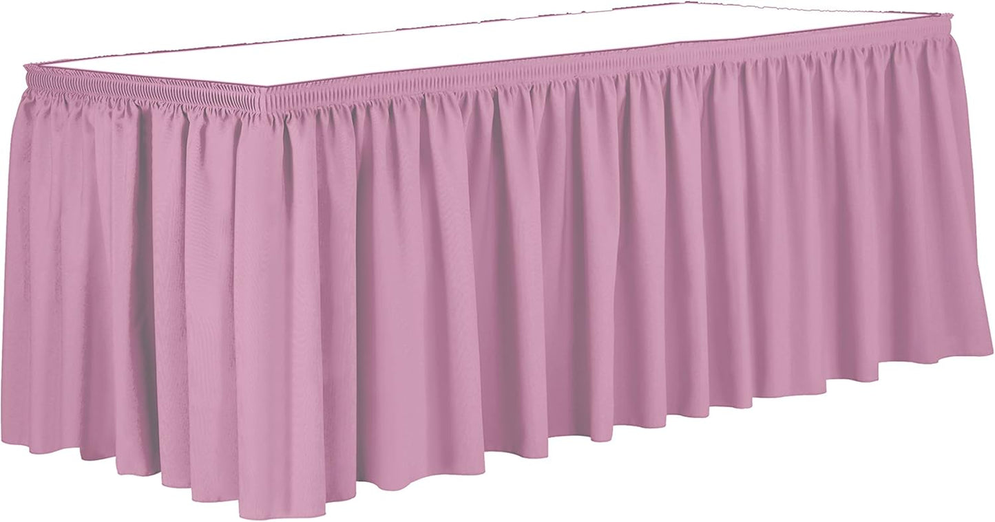 Ultimate Textile Pleat Polyester Fabric Table Skirt - Machine Washable Flame Resistant with Clips for Events, Weddings & Trade Shows, Cut & Sewn in Paterson, NJ - Pink Balloon, 17' Shirred Pleat