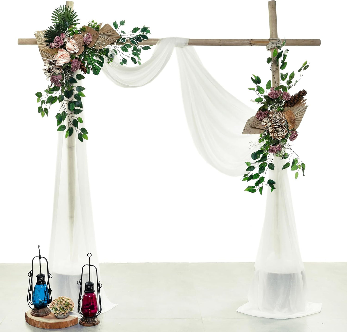 VDS Pack of 4 Panel (30 Inch X 20 Feet) Wedding Arch Draping Fabric Sheer Chiffon Fabric Drapery for Wedding Ceremony Reception Swag Backdrop Canopy Chuppah ARBO Altars Decoration (Ivory)