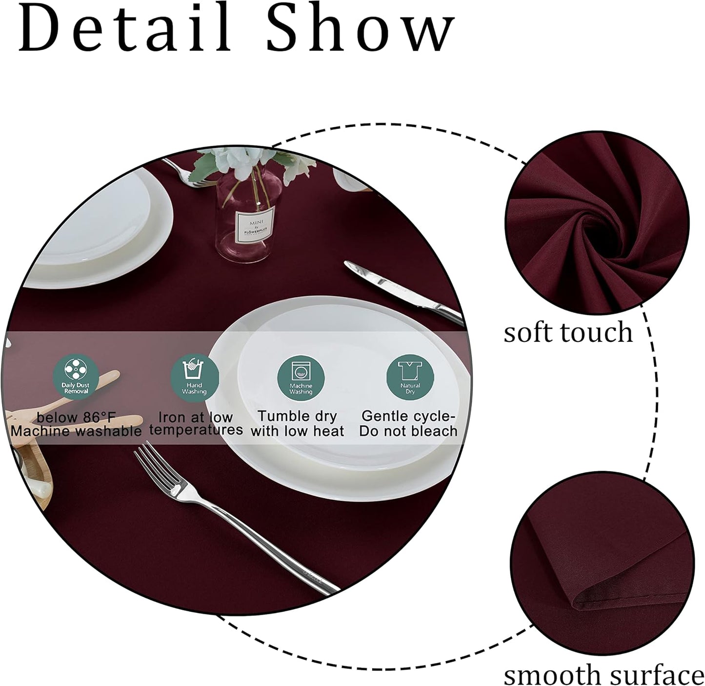 Fitable Square Tablecloth 60x60 inch Tablecloth Stain and Wrinkle Resistant Washable Polyester Table Cloth for Buffet Parties and Camping, Burgundy