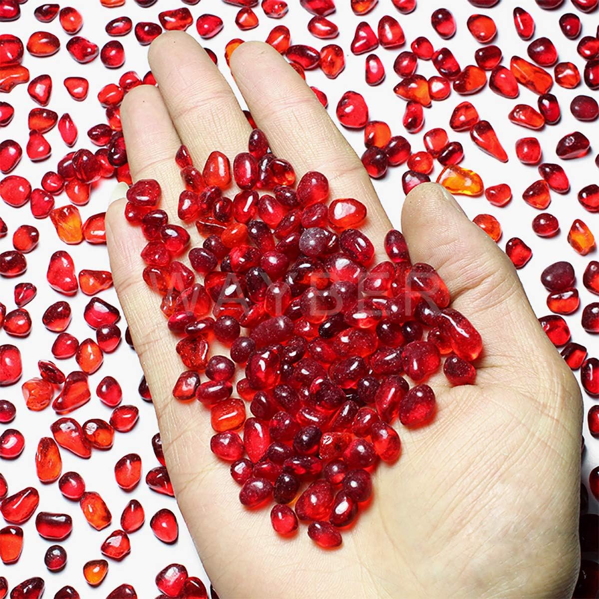 WAYBER Glass Stones, 1Lb/460g Irregular Sea Glass Pebbles Non-Toxic Artificial Crystal Stones for Vase Filler/Table Scatter/Aquarium Decoration/Handcraft Making/Jewelry Display, Red
