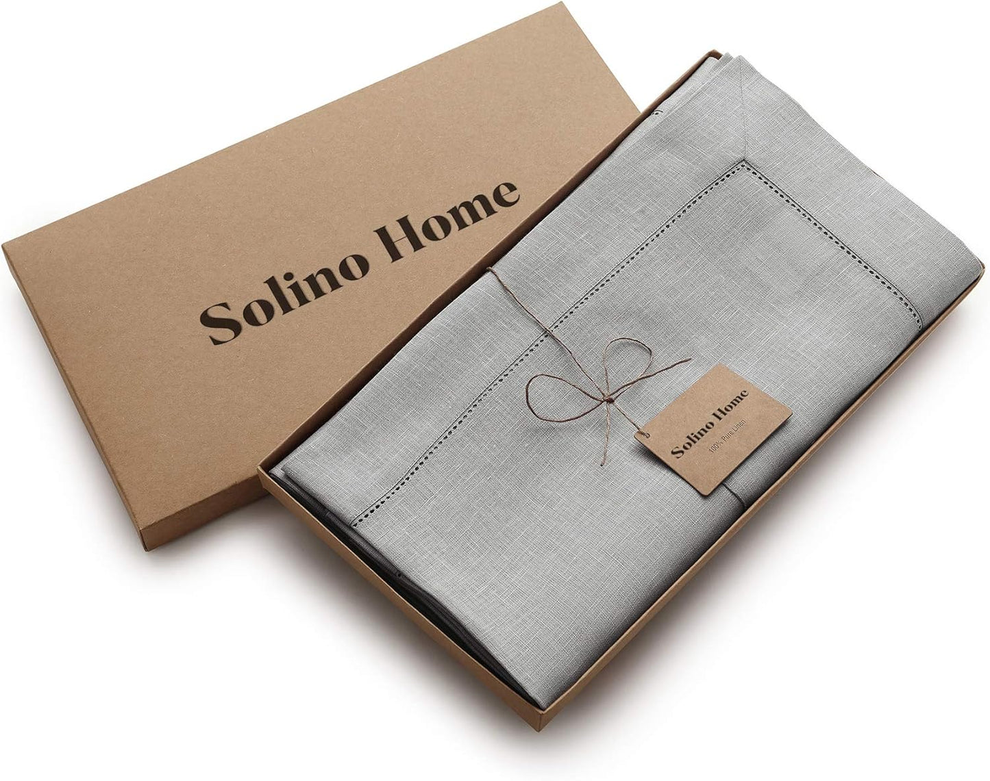 Solino Home Linen Tablecloth for Rectangle Tables 60 x 90 Inch - Classic Hemstitch 100% Pure Linen Soft Grey Table Cloth - Machine Washable Cloth Tablecloth for Fall, Autumn, Thanksgiving, Christmas
