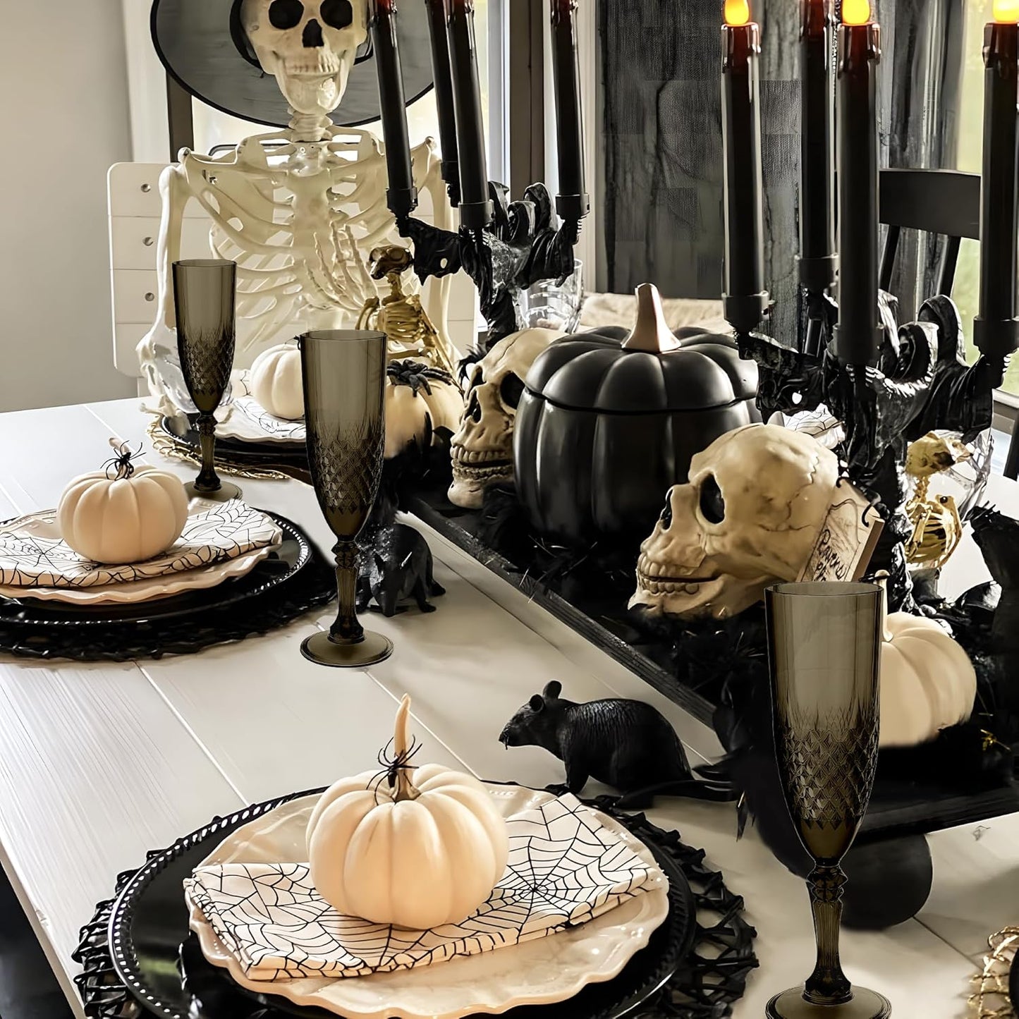 Plastic Champagne Flutes, 48PCS Black Wine Glasses Goblets Cups Reusable Flute, for Halloween Weddings Bachelor Parties Toasting and Events(48, Black)