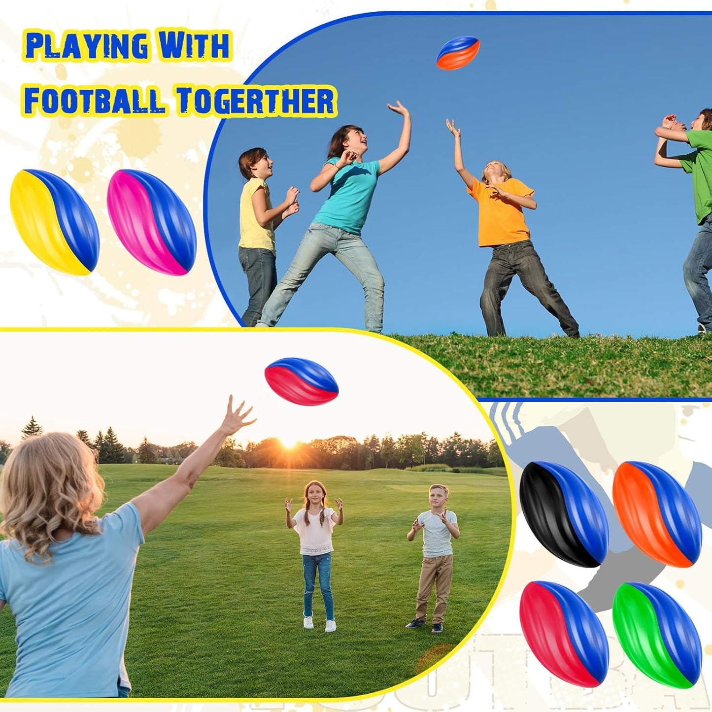 Jerify 12 Pcs Mini Footballs for Kids Spiral Foam Football Bulk 5 Inch Soft Small Waterproof Foam Ball Sports Birthday Toddler Football for Indoor and Outdoor Game(Bright Color)