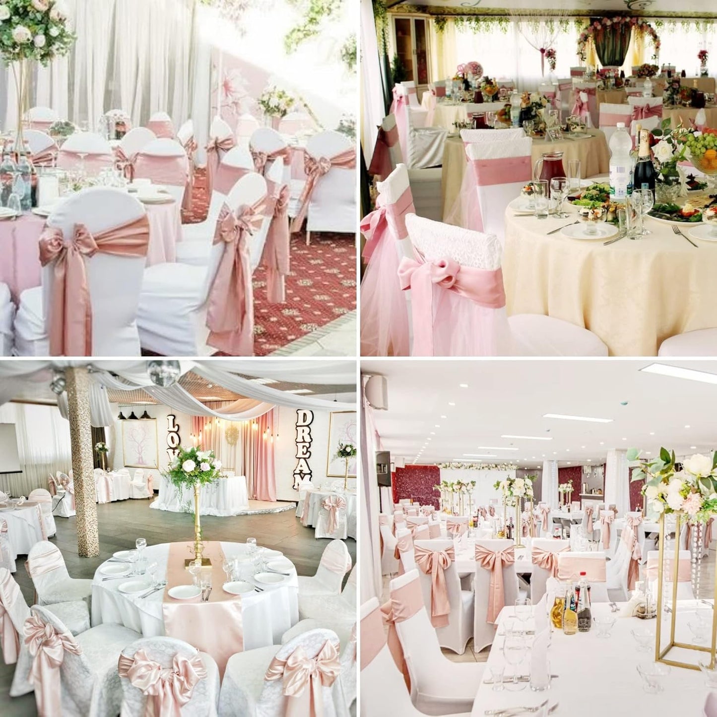 50 PCS Satin Chair Sashes Bows Decorative Universal Chair Cover Chair Ribbon Ties Back Sash for Wedding Birthday Party Ceremony Reception Banquet Event Restaurant Kitchen Decor(7x108 inch,Rose Gold)