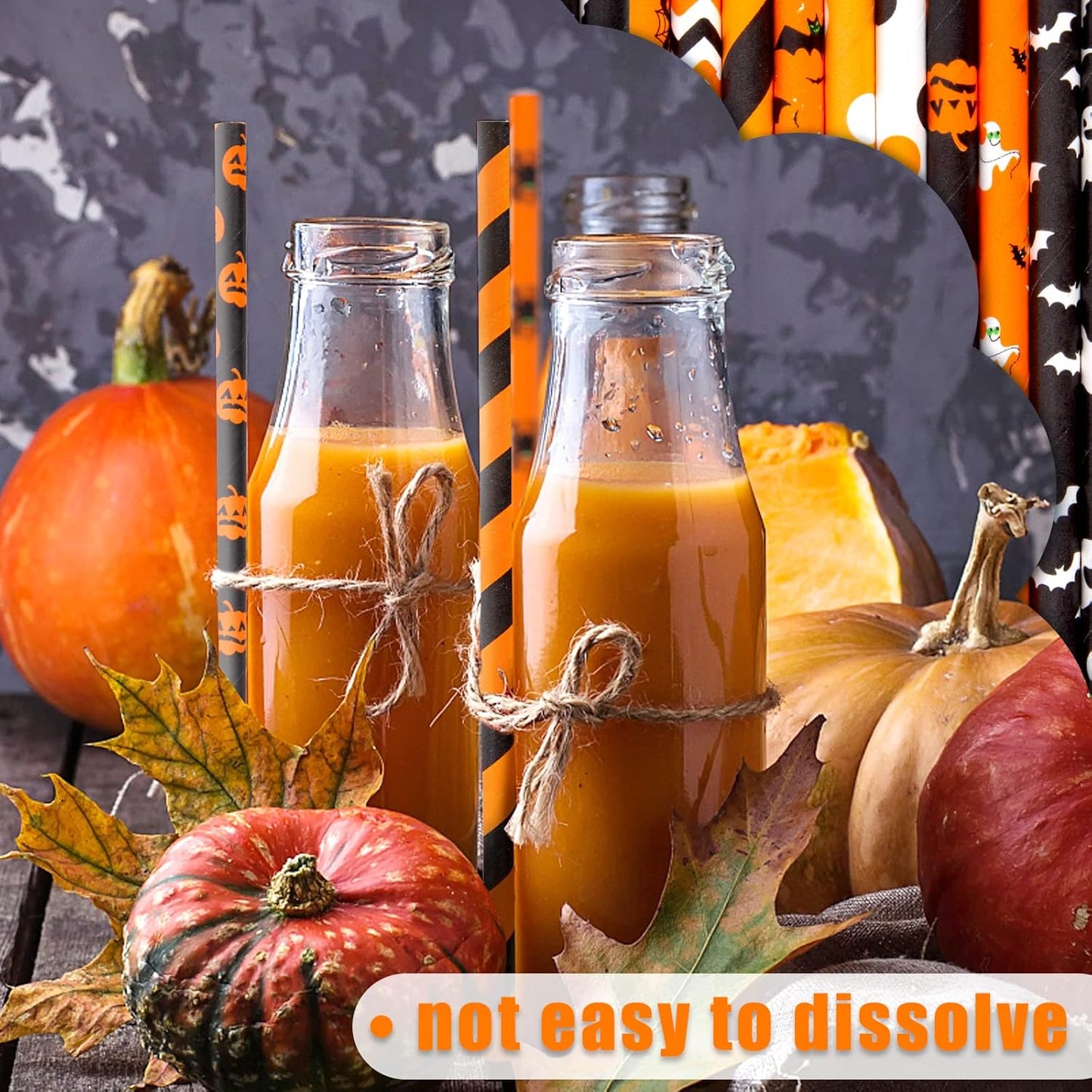 HANSGO Halloween Paper Straws, 180PCS Paper Drinking Straws Bulk for Decorating Halloween Party Cupcake