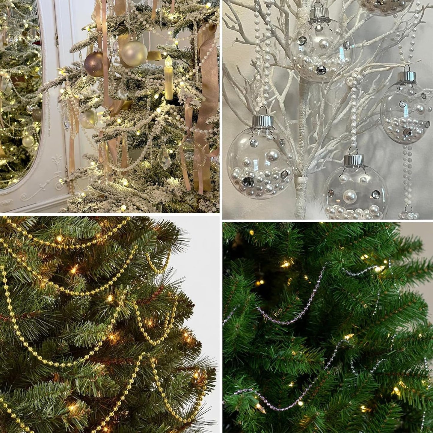 47 FT Pearl Beads Garland for Decoration, 8MM Craft Pearl Beads String Spool Ivory Color Faux Pearl Strand Roll for DIY Craft Wedding Party Christmas Tree Decoration