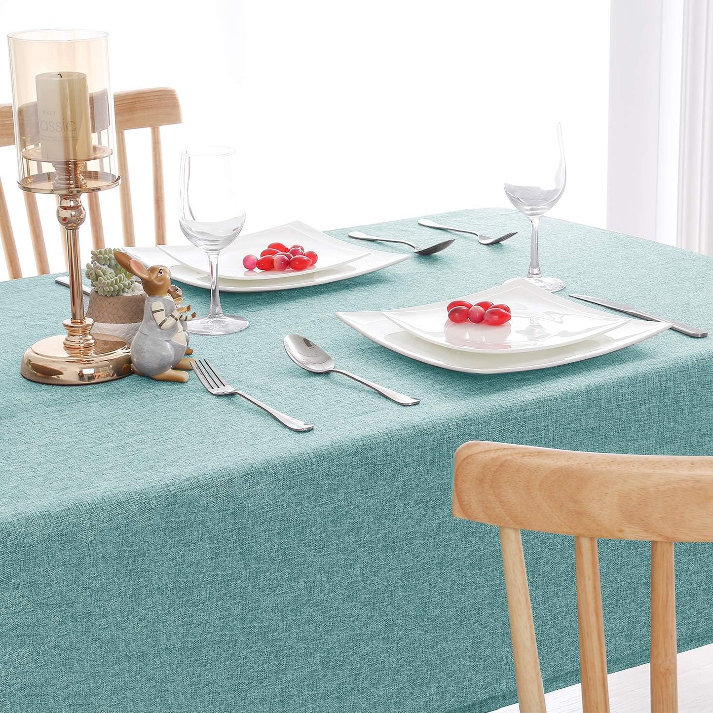 Hiasan 2 Pack Faux Linen Rectangle Tablecloth - Wrinkle and Stain Resistant Washable Table Cloth for Kitchen Dining Room Holiday Table Cover for Dinner, Aqua, 70 x 120 Inch